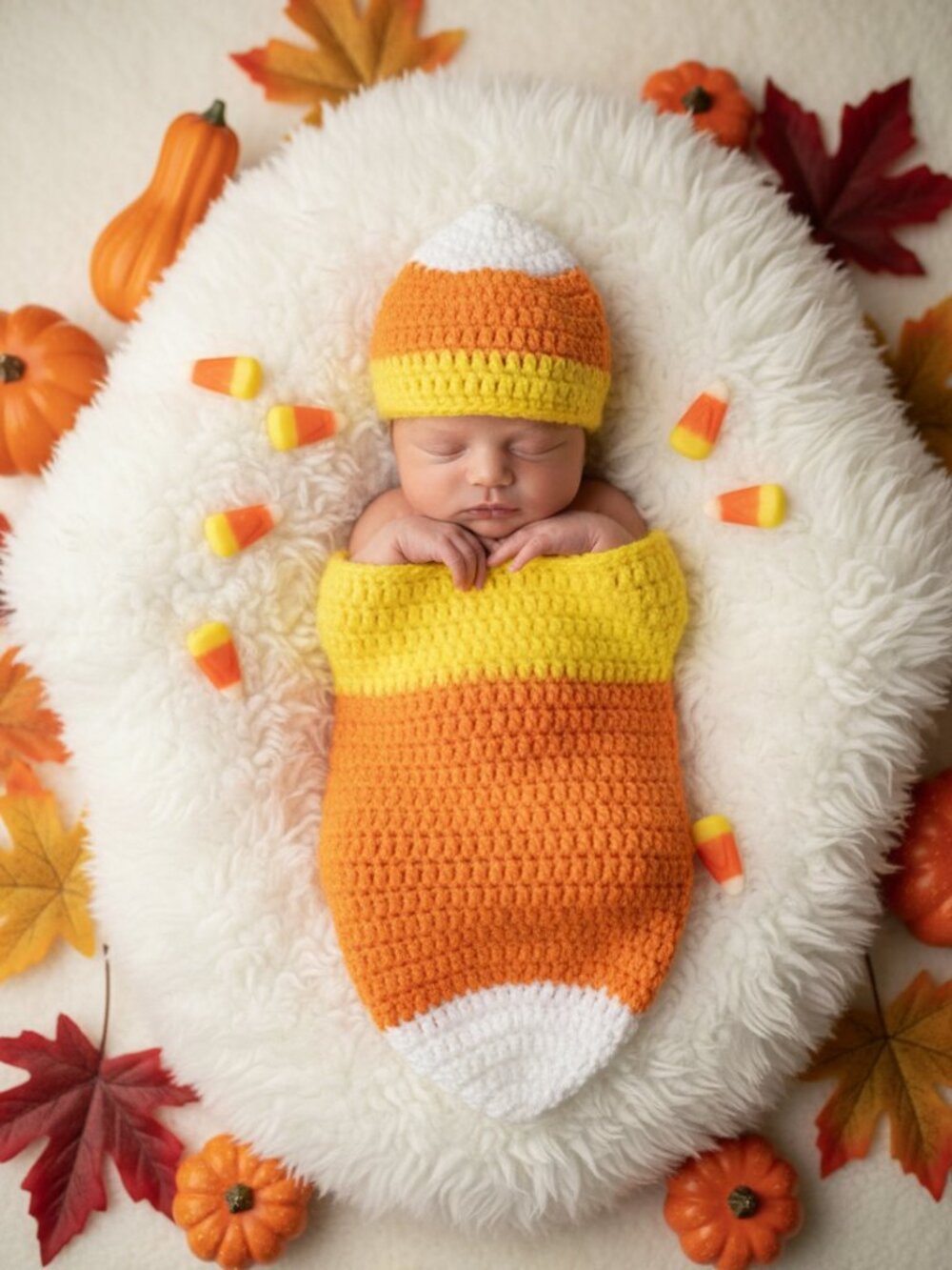 Crochet Baby Candy Corn Cocoon & Hat Set | Newborn Halloween Photo Prop